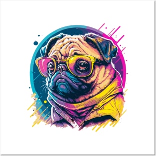 Retrowave pug Posters and Art